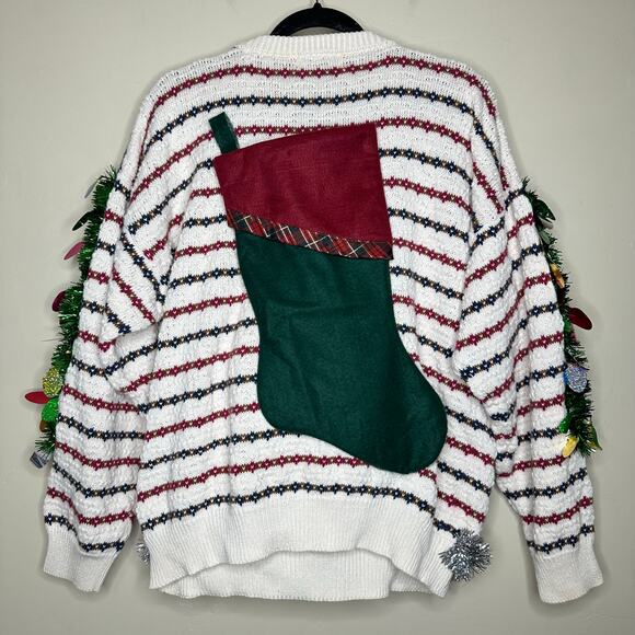 Ugly Christmas Sweater Singing Santa LIGHTS UP Tinsel Xmas Party Winner Size XL - Picture 3 of 5